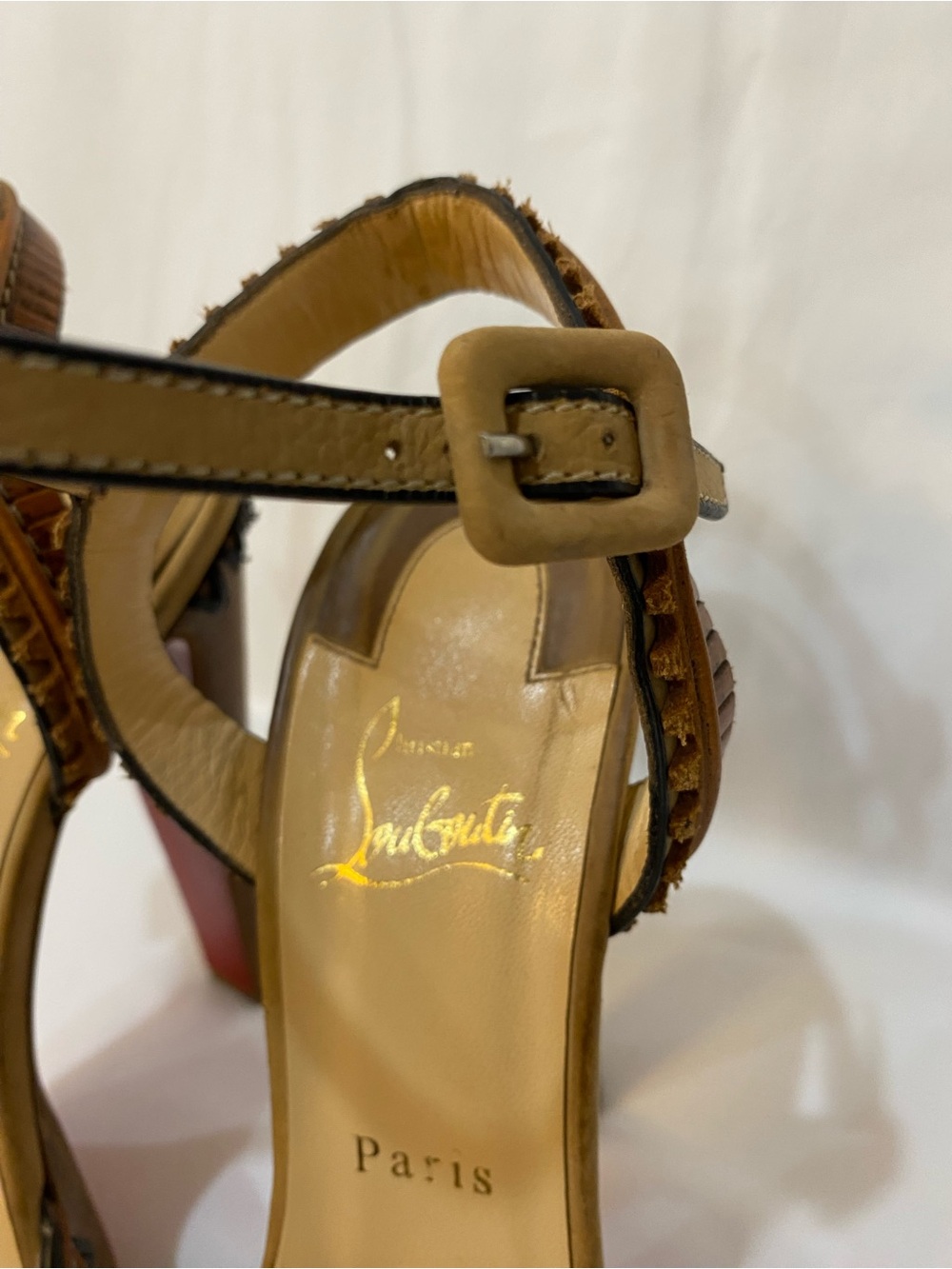 Christian Louboutin Trepi High 140 Tan Leather Platform Sandals Women’s Size 40 - Picture 6 of 12